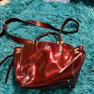 Guess Glossy Burgundy Shoulder Bag